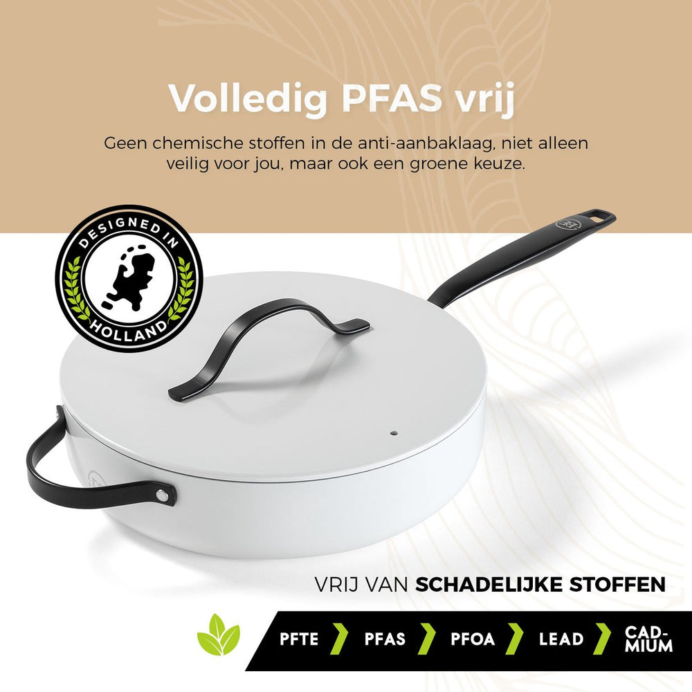 BE Living sauté pan with Lid - Ø 28cm - Ceramic non-stick coating - PFAS free - Suitable for all heat sources - White