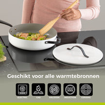 BE Living sauté pan with Lid - Ø 28cm - Ceramic non-stick coating - PFAS free - Suitable for all heat sources - White