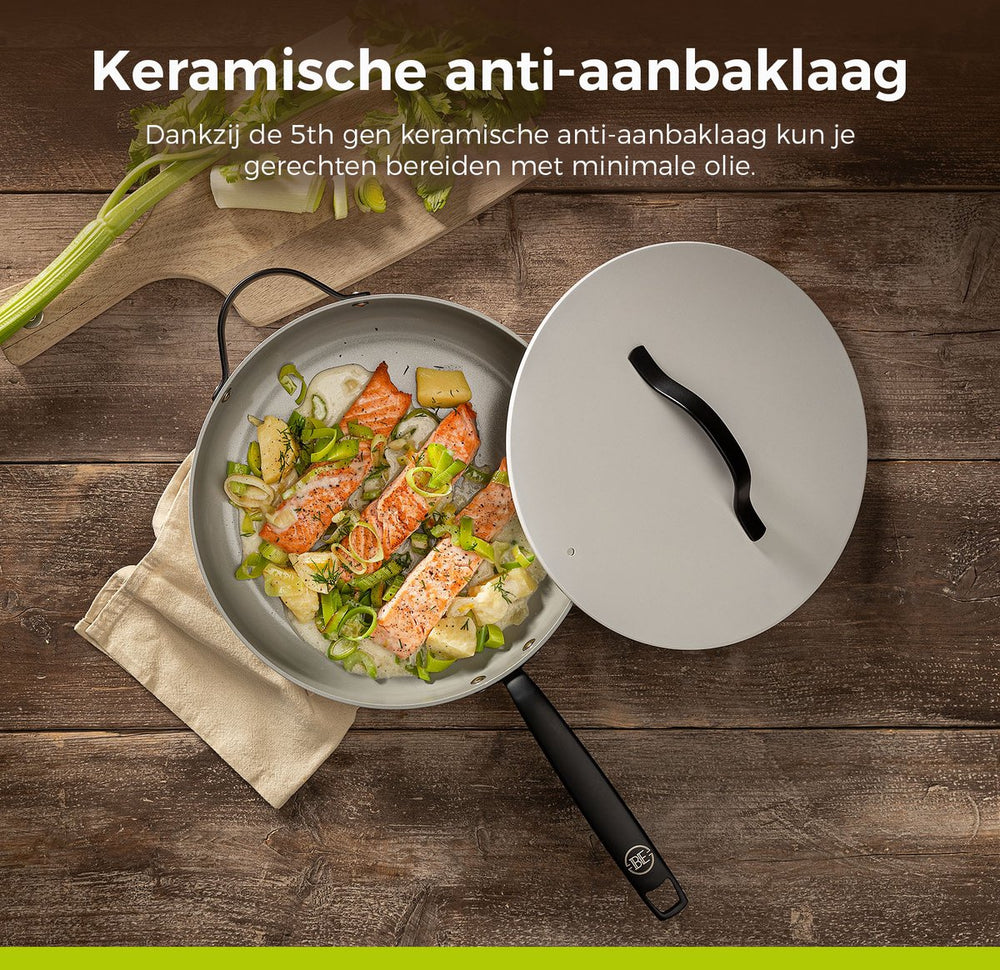 BE Living sauté pan with Lid - Ø 28cm - Ceramic non-stick coating - PFAS free - Suitable for all heat sources - White