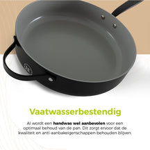 BE Living sauté pan with Lid - Ø 28cm - Ceramic non-stick coating - PFAS free - Suitable for all heat sources - Black