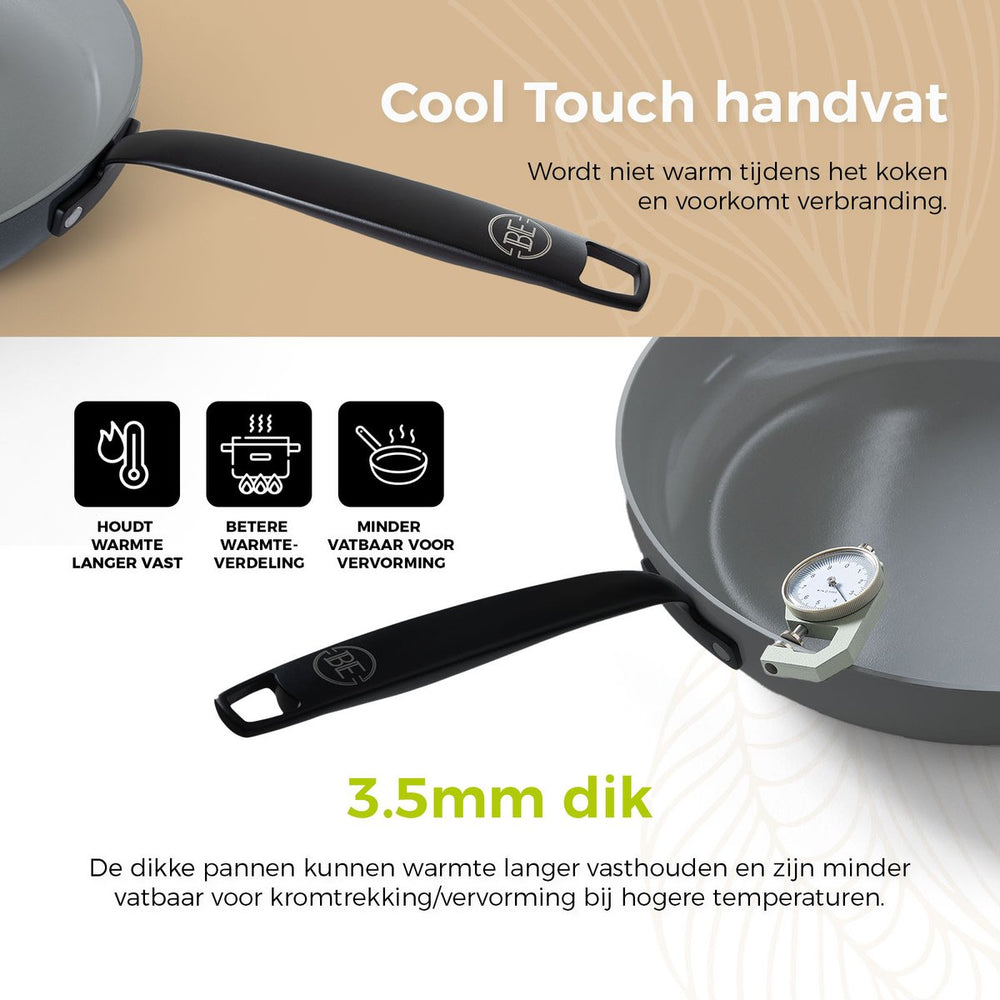 BE Living Frying pan - Ø 28 cm -. Ceramic non-stick coating - PFAS free - Suitable for all heat sources - Grey