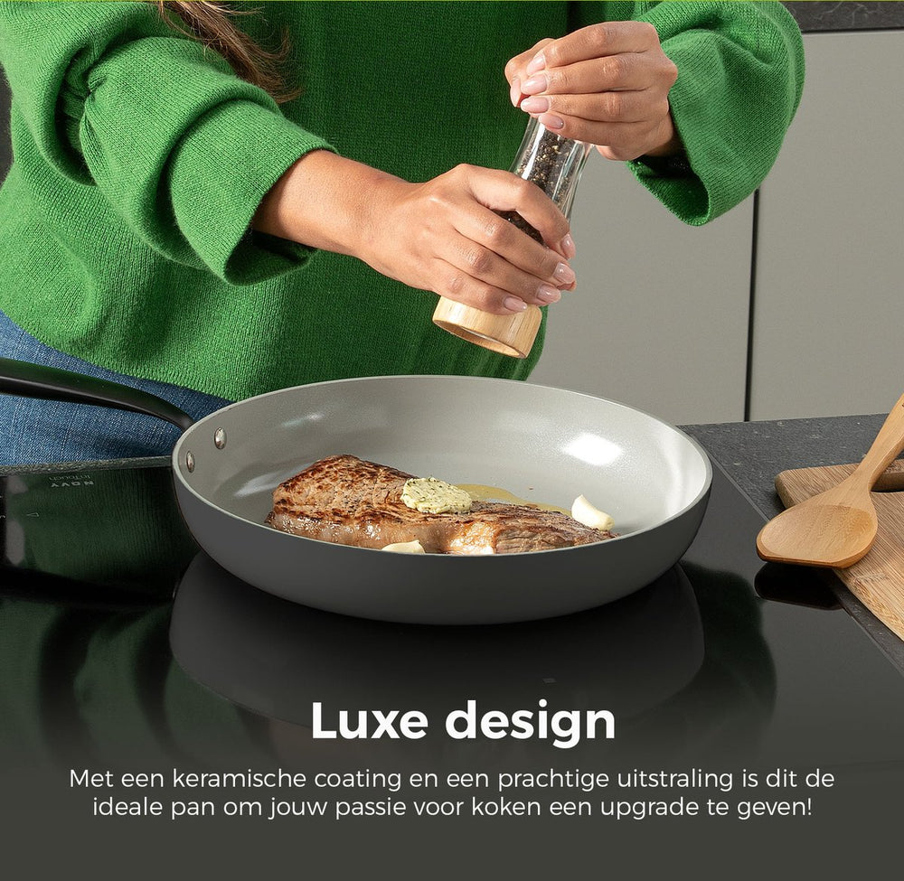 BE Living Frying pan - Ø 28 cm -. Ceramic non-stick coating - PFAS free - Suitable for all heat sources - Grey