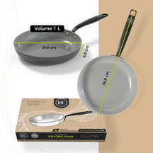 BE Living Frying pan - Ø 28 cm -. Ceramic non-stick coating - PFAS free - Suitable for all heat sources - Grey