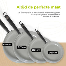 BE Living Frying pan - Ø 30 cm -. Ceramic non-stick coating - PFAS free - Suitable for all heat sources - Grey