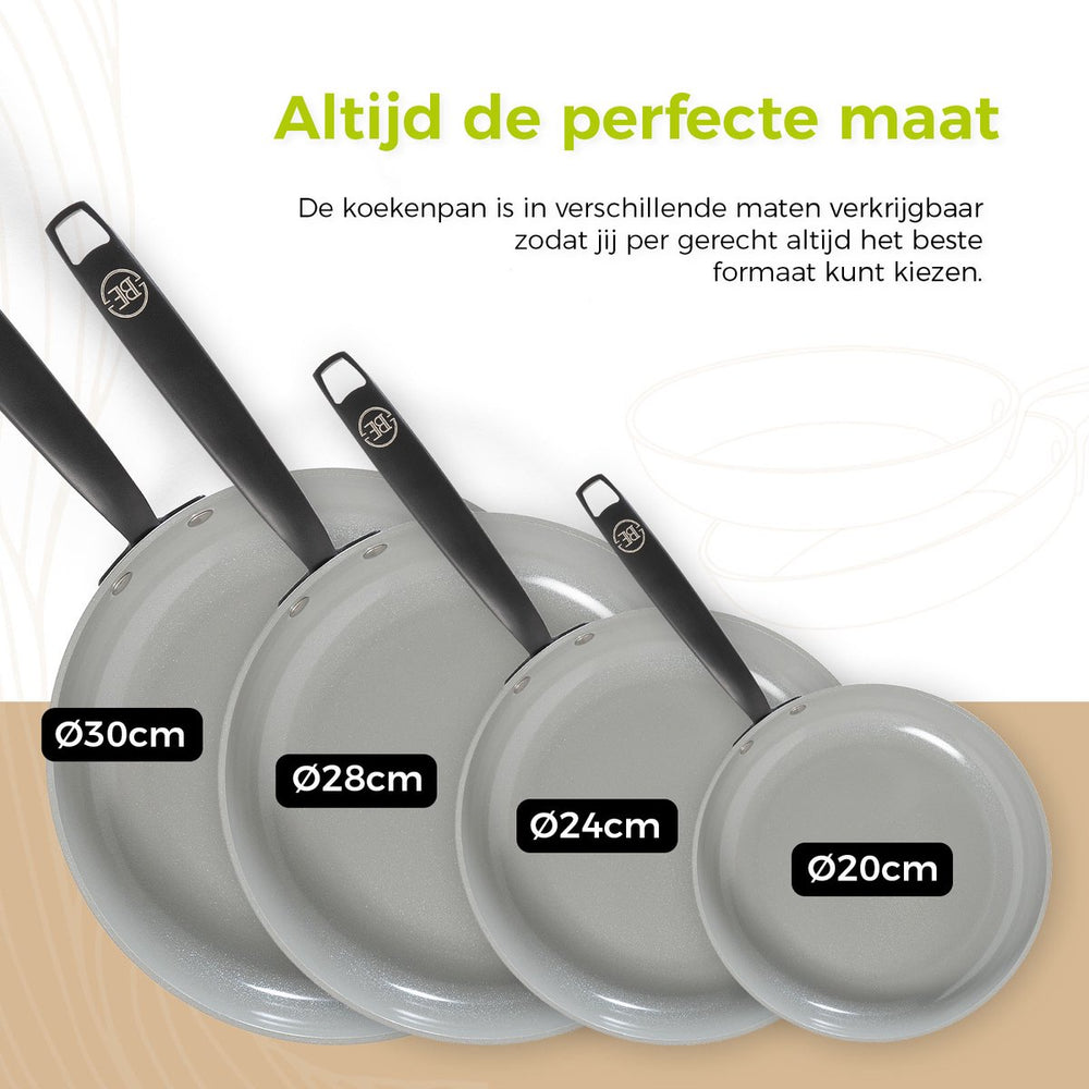 BE Living Frying pan - Ø 28 cm -. Ceramic non-stick coating - PFAS free - Suitable for all heat sources - Grey