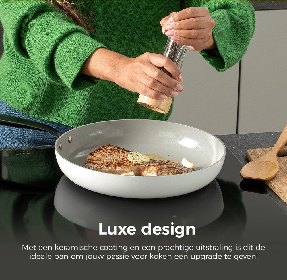 BE Living Frying pan - Ø 24 cm -. Ceramic non-stick coating - PFAS free - Suitable for all heat sources - White