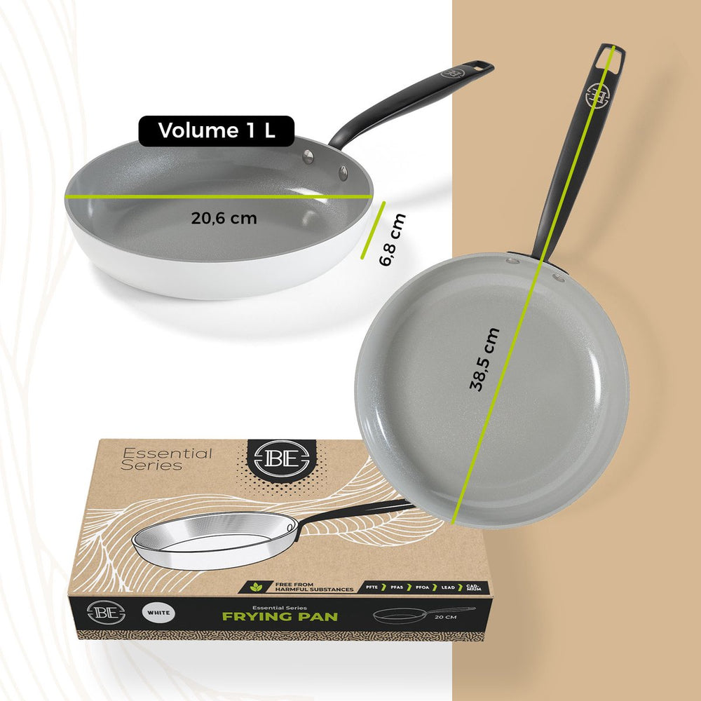 BE Living Frying pan - Ø 28 cm -. Ceramic non-stick coating - PFAS free - Suitable for all heat sources - White