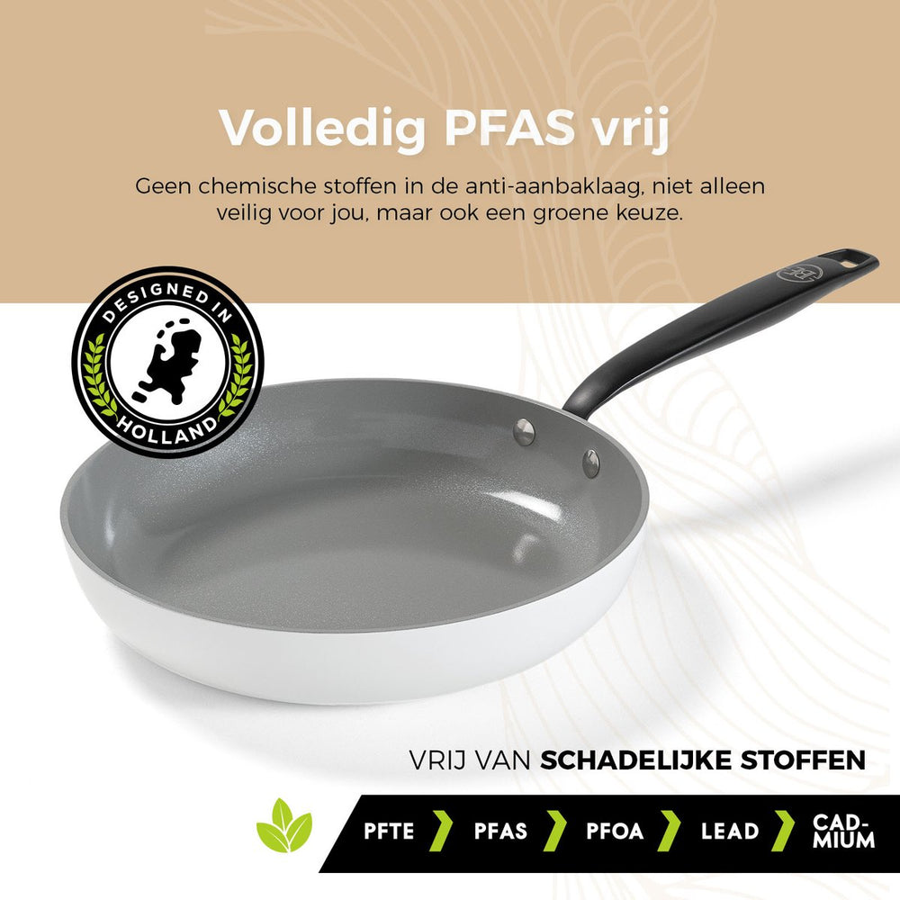 BE Living Frying pan - Ø 28 cm -. Ceramic non-stick coating - PFAS free - Suitable for all heat sources - White