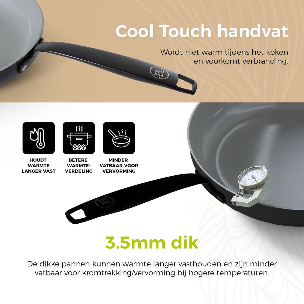 BE Living Frying pan - Ø 20 cm -. Ceramic non-stick coating - PFAS free - Suitable for all heat sources - Black