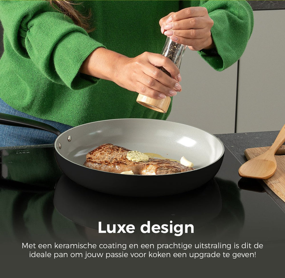 BE Living Frying pan - Ø 20 cm -. Ceramic non-stick coating - PFAS free - Suitable for all heat sources - Black