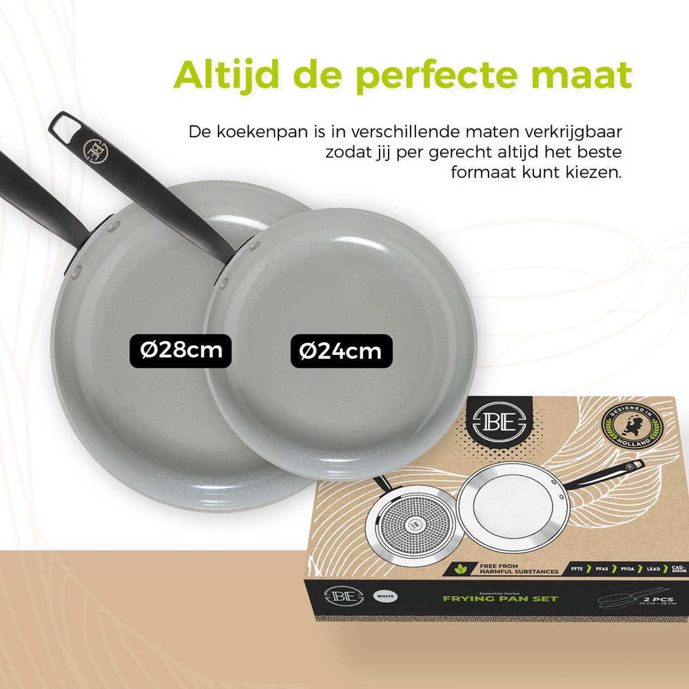 BE Living Frying pan set - Ø 24 & 28 cm - Ceramic non-stick coating - Suitable for all heat sources - White