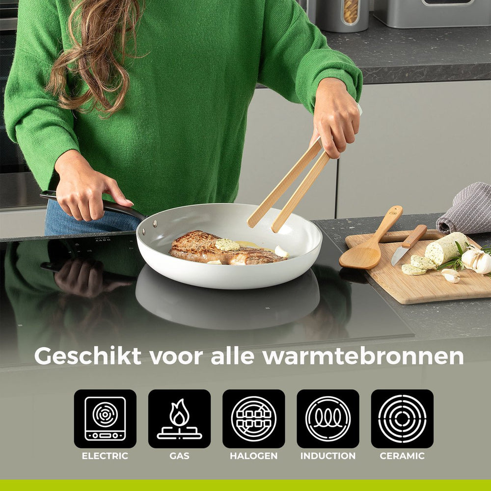 BE Living Frying pan set - Ø 24 & 28 cm - Ceramic non-stick coating - Suitable for all heat sources - White