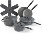 BE Living Cookware set - 12-piece - Essential - Ceramic non-stick coating - Suitable for all heat sources - Gray