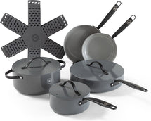 BE Living Cookware set - 12-piece - Essential - Ceramic non-stick coating - Suitable for all heat sources - Gray