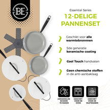 BE Living Cookware set - 12-piece - Essential - Ceramic non-stick coating - Suitable for all heat sources - White