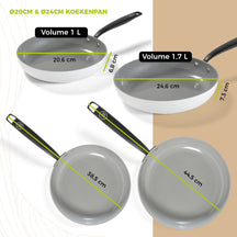 BE Living Cookware set - 12-piece - Essential - Ceramic non-stick coating - Suitable for all heat sources - White