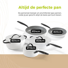 BE Living Cookware set - 12-piece - Essential - Ceramic non-stick coating - Suitable for all heat sources - White