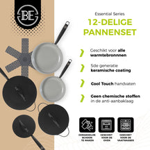 BE Living Cookware set - 12-piece - Essential - Ceramic non-stick coating - Suitable for all heat sources - Black