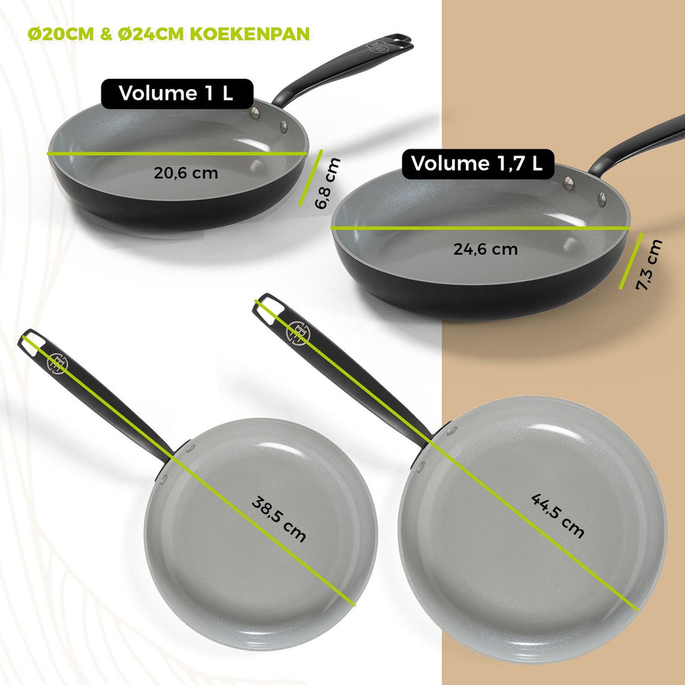 BE Living Cookware set - 12-piece - Essential - Ceramic non-stick coating - Suitable for all heat sources - Black