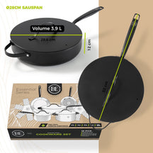 BE Living Cookware set - 12-piece - Essential - Ceramic non-stick coating - Suitable for all heat sources - Black