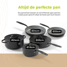 BE Living Cookware set - 12-piece - Essential - Ceramic non-stick coating - Suitable for all heat sources - Black