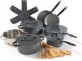 BE Living Cookware set - 20-piece - Essential - Ceramic non-stick coating - Suitable for all heat sources - Gray