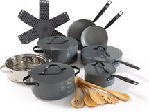 BE Living Cookware set - 20-piece - Essential - Ceramic non-stick coating - Suitable for all heat sources - Gray