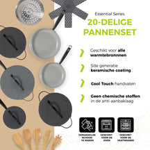 BE Living Cookware set - 20-piece - Essential - Ceramic non-stick coating - Suitable for all heat sources - Gray