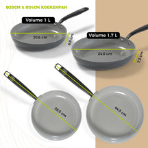 BE Living Cookware set - 20-piece - Essential - Ceramic non-stick coating - Suitable for all heat sources - Gray