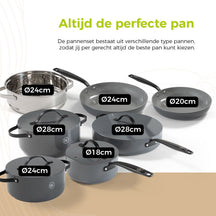 BE Living Cookware set - 20-piece - Essential - Ceramic non-stick coating - Suitable for all heat sources - Gray