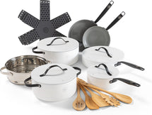 BE Living Cookware set - 20-piece - Essential - Ceramic non-stick coating - Suitable for all heat sources - White