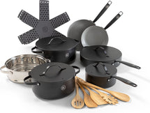 BE Living Cookware set - 20-piece - Essential - Ceramic non-stick coating - Suitable for all heat sources - Black