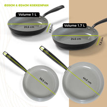 BE Living Cookware set - 20-piece - Essential - Ceramic non-stick coating - Suitable for all heat sources - Gray