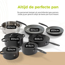 BE Living Cookware set - 20-piece - Essential - Ceramic non-stick coating - Suitable for all heat sources - Black