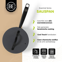 BE Living sauce pan with Lid - Ø 18cm - Ceramic non-stick coating - PFAS free - Suitable for all heat sources - Grey