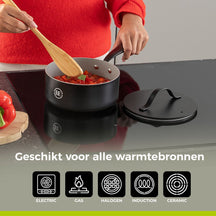 BE Living sauce pan with Lid - Ø 18cm - Ceramic non-stick coating - PFAS free - Suitable for all heat sources - Black