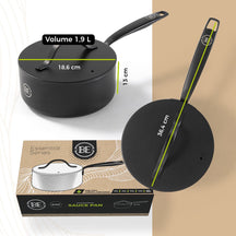 BE Living sauce pan with Lid - Ø 18cm - Ceramic non-stick coating - PFAS free - Suitable for all heat sources - Black