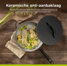 BE Living Wok pan with Lid - Ø 30 cm -. Ceramic non-stick coating - PFAS free - Suitable for all heat sources - Grey