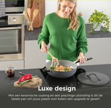 BE Living Wok pan with Lid - Ø 30 cm -. Ceramic non-stick coating - PFAS free - Suitable for all heat sources - Grey