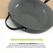 BE Living Wok pan with Lid - Ø 30 cm -. Ceramic non-stick coating - PFAS free - Suitable for all heat sources - Grey