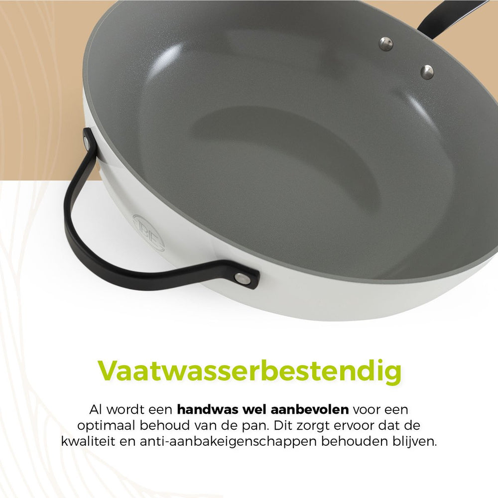 BE Living Wok pan with Lid - Ø 30 cm -. Ceramic non-stick coating - PFAS free - Suitable for all heat sources - White