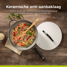 BE Living Wok pan with Lid - Ø 30 cm -. Ceramic non-stick coating - PFAS free - Suitable for all heat sources - White