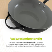 BE Living Wok pan with Lid - Ø 30 cm -. Ceramic non-stick coating - PFAS free - Suitable for all heat sources - Black