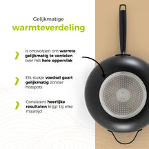 BE Living Wok pan with Lid - Ø 30 cm -. Ceramic non-stick coating - PFAS free - Suitable for all heat sources - Black