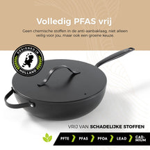 BE Living Wok pan with Lid - Ø 30 cm -. Ceramic non-stick coating - PFAS free - Suitable for all heat sources - Black