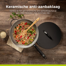 BE Living Wok pan with Lid - Ø 30 cm -. Ceramic non-stick coating - PFAS free - Suitable for all heat sources - Black