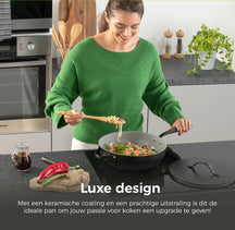 BE Living Wok pan with Lid - Ø 30 cm -. Ceramic non-stick coating - PFAS free - Suitable for all heat sources - Black