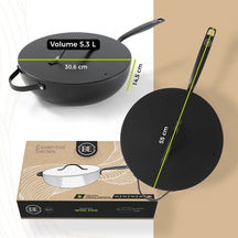 BE Living Wok pan with Lid - Ø 30 cm -. Ceramic non-stick coating - PFAS free - Suitable for all heat sources - Black