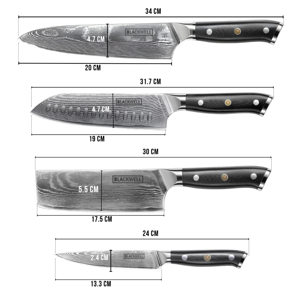 Blackwell Knife Set Damascus 4-piece + FREE Blackwell Cutting Board 40 x 30 x 4 cm