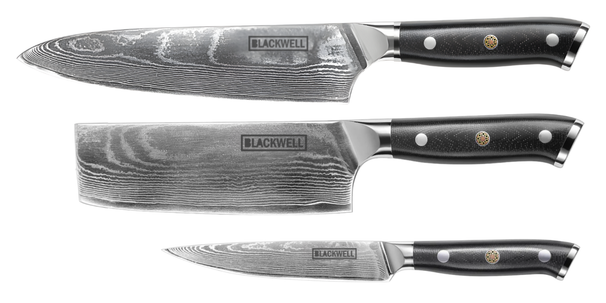 Blackwell Knife Set (Chef's knife + vegetable knife + office knive) ) - Japanese style - 67 layers damask steel - VG10 - 3 piece